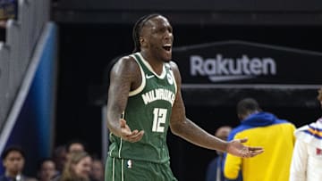 Milwaukee Bucks forward Taurean Prince reacts as he whistled for a personal foul and then a technical foul during the first quarter against the Golden State Warriors at Chase Center on March 18.