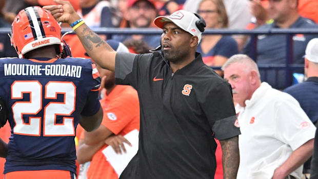Syracuse Orange head coach Fran Brown reacts to a play in the third quarter against the Duke Blue Devils