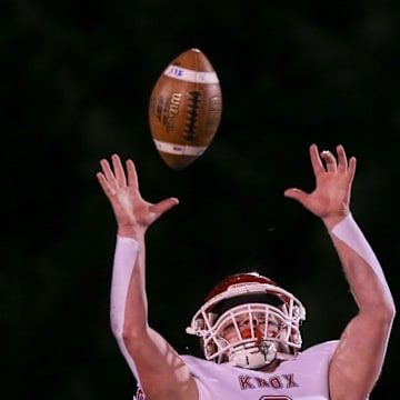 Myles Mclaughlin (2) of Indiana's Knox High School ran into the national record books, Friday, setting the single season touchdown mark.