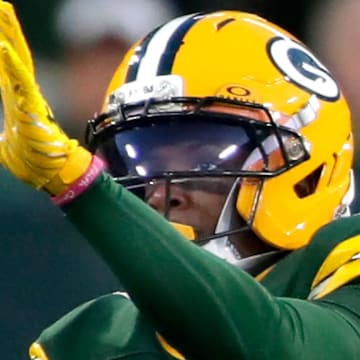 Green Bay Packers wide receiver Matthew Golden (0) catches a pass against the Cincinnati Bengals. He is inactive tonight.