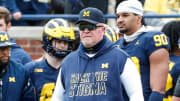 Blue Team head coach Wink Martindale watches a play during the second half of the spring game at Michigan Stadium in Ann Arbor on Saturday, April 20, 2024.