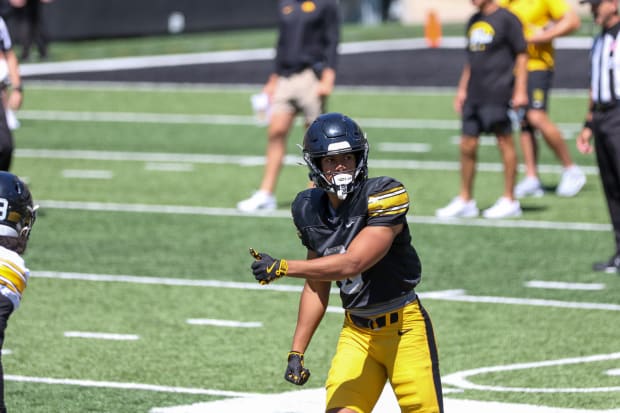 Iowa WR Jarriett Buie at practice on Aug. 10, 2024 in Iowa City. (Rob Howe/HN) 