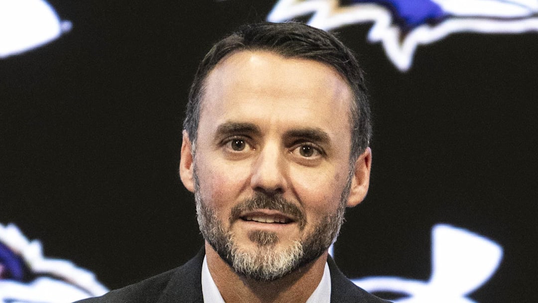 Jan 29, 2026; Owings Mills, MD, USA; Jesse Minter speaks during his introductory press conference at Under Armour Performance Center. Mandatory Credit: Lexi Thompson-Imagn Images