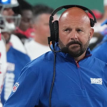 East Rutherford, NJ -- August 24, 2024 -- Giants head coach Brian Daboll in the first half. The New York Giants and New York Jets meet at MetLife Stadium in the final preseason game of the 2024 season for both teams.