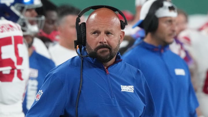 East Rutherford, NJ -- August 24, 2024 -- Giants head coach Brian Daboll in the first half. The New York Giants and New York Jets meet at MetLife Stadium in the final preseason game of the 2024 season for both teams.