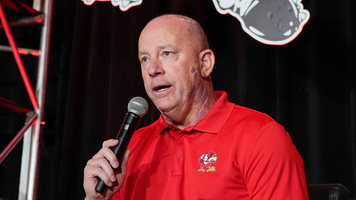 UofL head football coach Jeff Brohm shares his thoughts about the team during the UofL Kickoff Luncheon. Friday, August 16, 2024