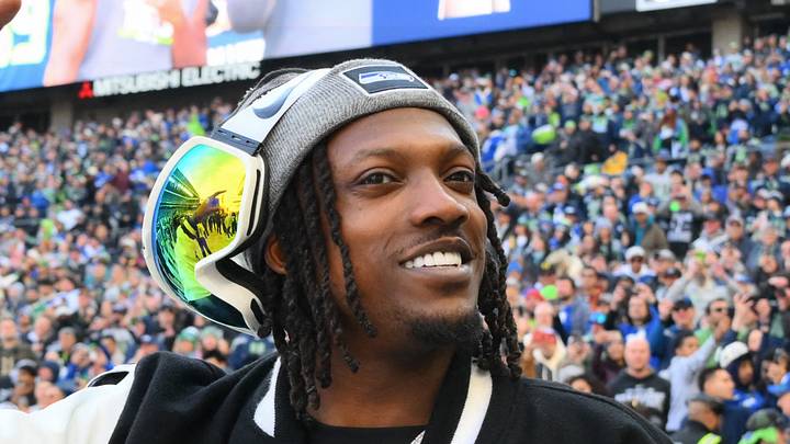 Seattle Seahawks cornerback Riq Woolen before the Super Bowl LX trophy presentation at Lumen Field