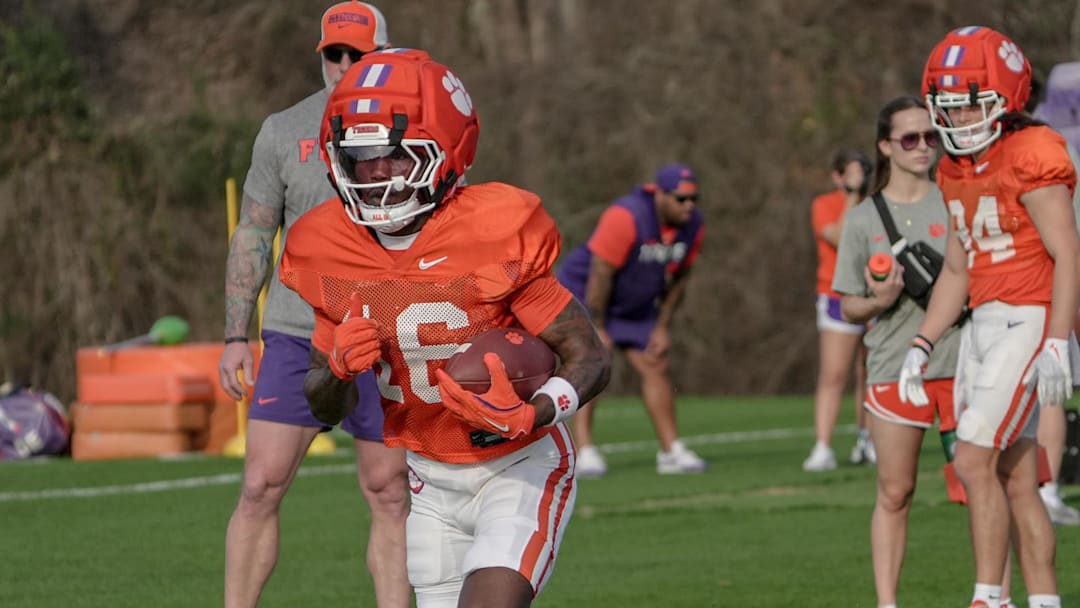 Clemson running back Chris Johnson Jr during Spring football practice at the Reeves Football Complex 