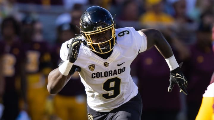 Colorado Buffaloes linebacker Derrick McLendon (9) against the Arizona State Sun Devils at Mountain America Stadium last season.