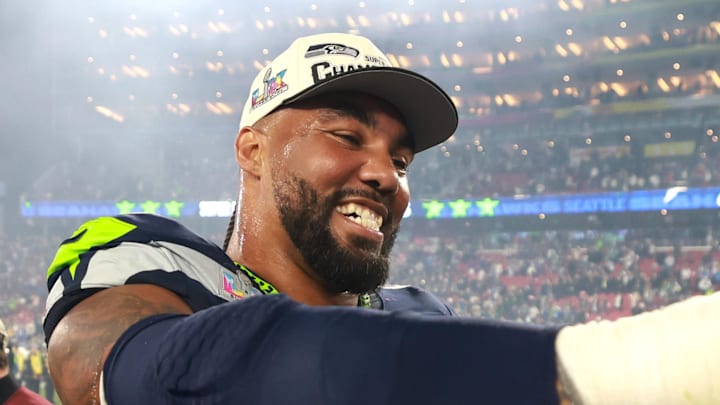 Seattle Seahawks defensive end Leonard Williams celebrates
