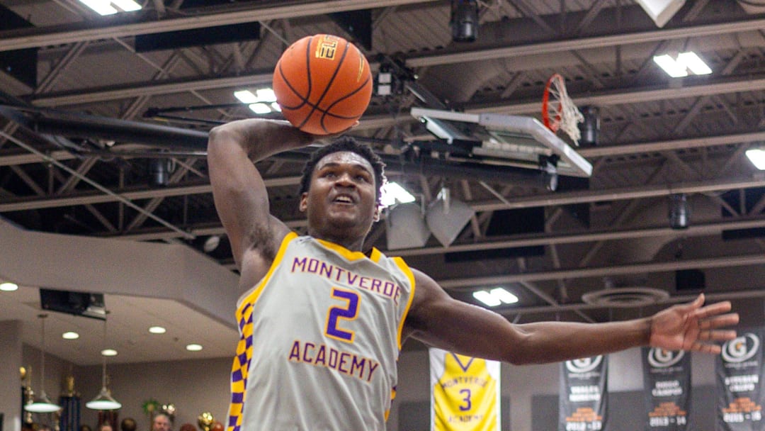 Montverde senior shooting guard Dhani Miller (2) had 22 points and 10 rebounds for a double-double to guide the Eagles past Gillion Academy National, 67-61, in the City of Palms Classic.