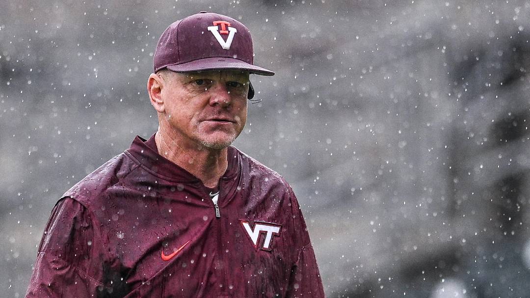 Blacksburg, VA — John Szefc aura farming in the rain during game 2 against NC State, 2026