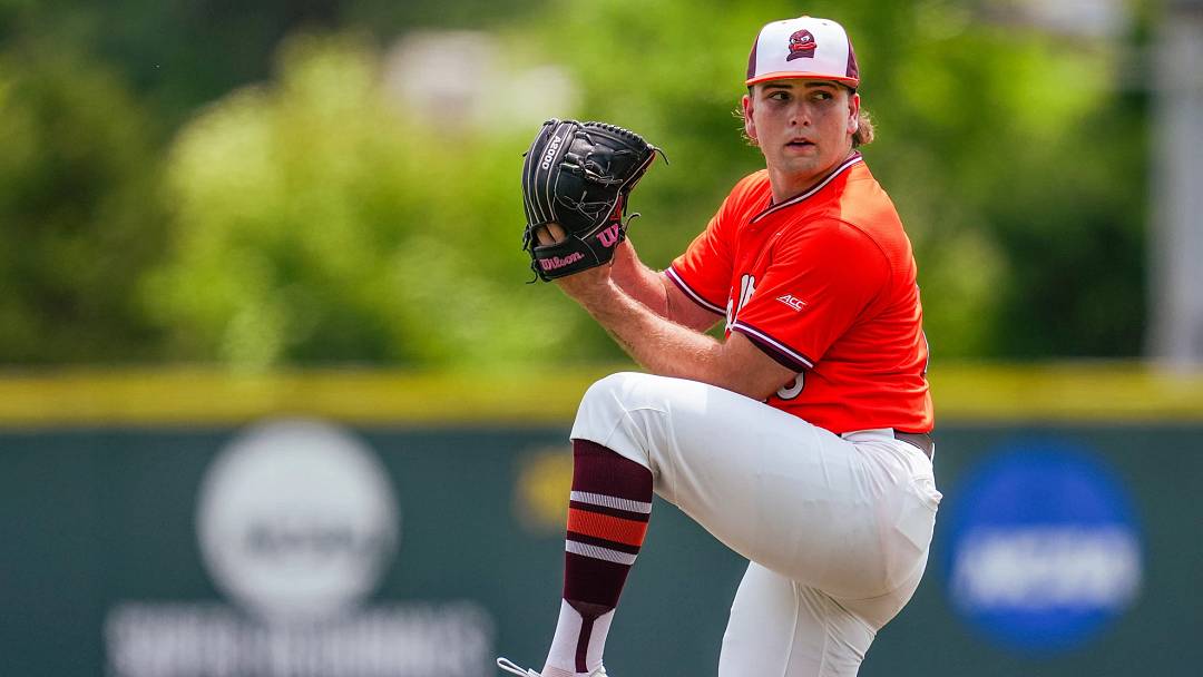 Blacksburg, VA — Griffin Stieg delivers a pitch vs Clemson in game 3, 2026.