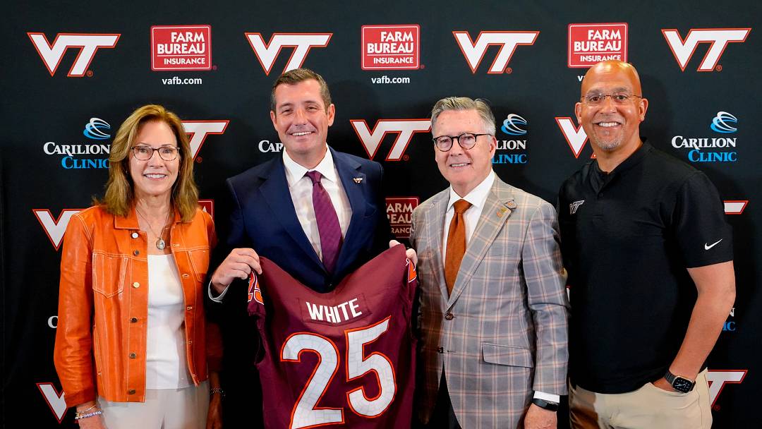 BLACKSBURG, Va. — Brian White during his introductory press conference at Virginia Tech.