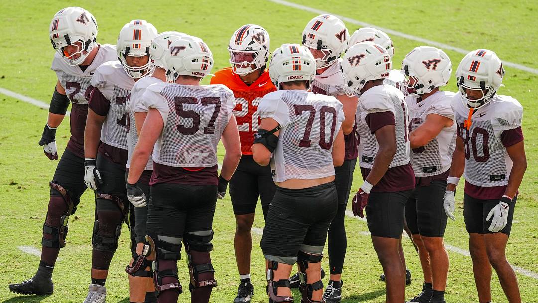 BLACKSBURG, Va. — Bryce Baker in the huddle with the Virginia Tech offense in fall camp. BLACKSBURG, Va. — Bryce Baker in the huddle with the Virginia Tech offense in fall camp.