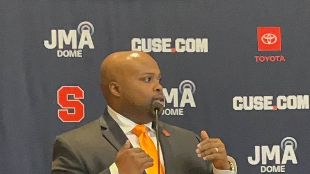New athletic director Bryan Blair speaks to the media and members of the university