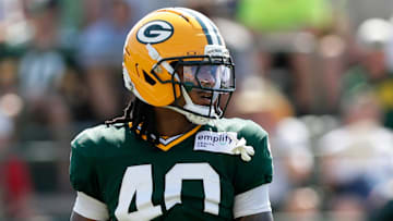 Green Bay Packers safety Omar Brown, pictured at training camp on July 29, had three interceptions on Family Night.