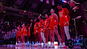 Virginia Tech women's basketball team during the national anthem.