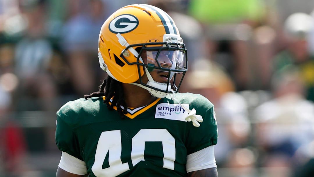 Green Bay Packers safety Omar Brown (40) pictured during the sixth day of training camp on July 29, 2025, at Ray Nitschke Field in Ashwaubenon, Wis.