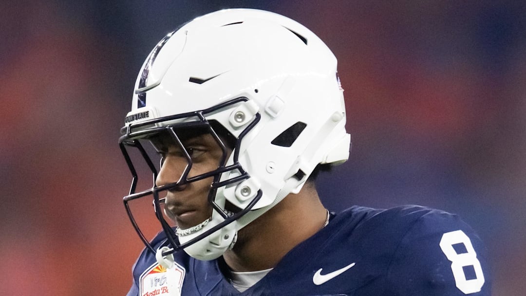 Dec 31, 2024; Glendale, AZ, USA; Penn State Nittany Lions linebacker DaKaari Nelson (8) against the Boise State Broncos during the Fiesta Bowl at State Farm Stadium. Mandatory Credit: Mark J. Rebilas-Imagn Images
