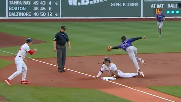 Colorado Rockies turn in some interesting defense against the Boston Red Sox. Colorado Rockies turn in some interesting defense against the Boston Red Sox.