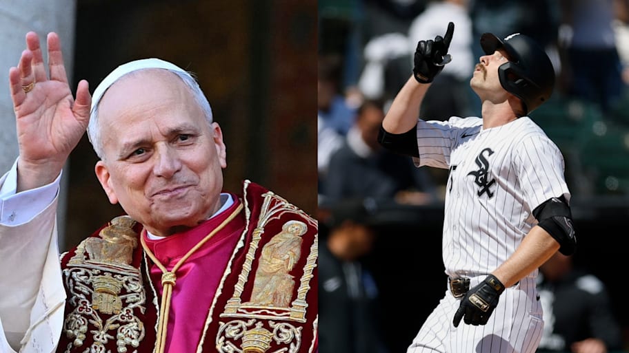 Pope Leo XIV may or may not know who White Sox outfielder Austin Slater is. | Andreas Solaro/Getty Images; Kamil Krzaczynski/Imagn Images