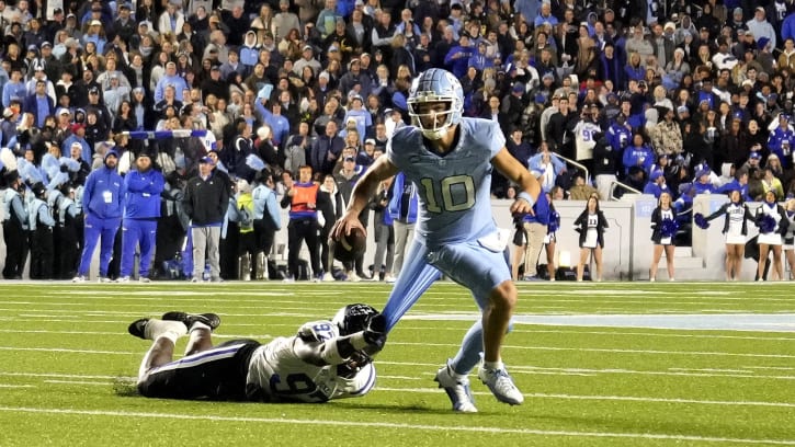 Nov 11, 2023; Chapel Hill, North Carolina, USA; North Carolina Tar Heels quarterback Drake Maye (10)
