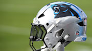 Dec 8, 2024; Philadelphia, Pennsylvania, USA; Carolina Panthers helmet rests on the bench against the Philadelphia Eagles at Lincoln Financial Field. 