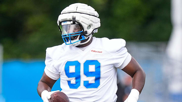 Detroit Lions defensive tackle Brodric Martin (99) practices during training camp at team's Performance Center
