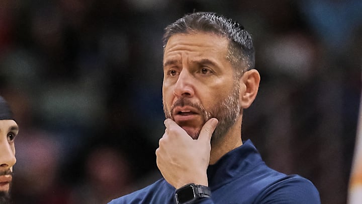 Nov 22, 2025; New Orleans, Louisiana, USA; New Orleans Pelicans guard Jose Alvarado (15) talks with Interim Head Coach James Borrego while playing against the Atlanta Hawks during the first half of the game at the Smoothie King Center. Mandatory Credit: Daniel Anderson-Imagn Images