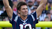 Tom Brady acknowledges his fans during a halftime celebration and the announcement of his induction in the the Patriots Hall of Fame. The New England Patriots host the Philadelphia Eagles in their home opener at Gillette Stadium on Sept 10, 2023. [The Providence Journal / Kris Craig]