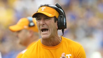 Sep 10, 2022; Pittsburgh, Pennsylvania, USA;  Tennessee Volunteers linebackers coach Mike Ekeler gestures on the sidelines against the Pittsburgh Panthers during the second quarter at Acrisure Stadium. Mandatory Credit: Charles LeClaire-Imagn Images