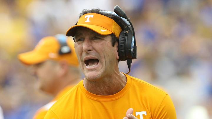 Sep 10, 2022; Pittsburgh, Pennsylvania, USA;  Tennessee Volunteers linebackers coach Mike Ekeler gestures on the sidelines against the Pittsburgh Panthers during the second quarter at Acrisure Stadium. Mandatory Credit: Charles LeClaire-Imagn Images