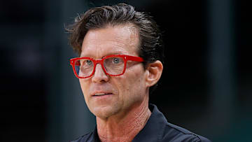Atlanta Hawks head coach Quin Snyder looks on against the Denver Nuggets.