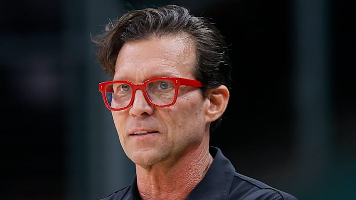 Atlanta Hawks head coach Quin Snyder looks on against the Denver Nuggets.