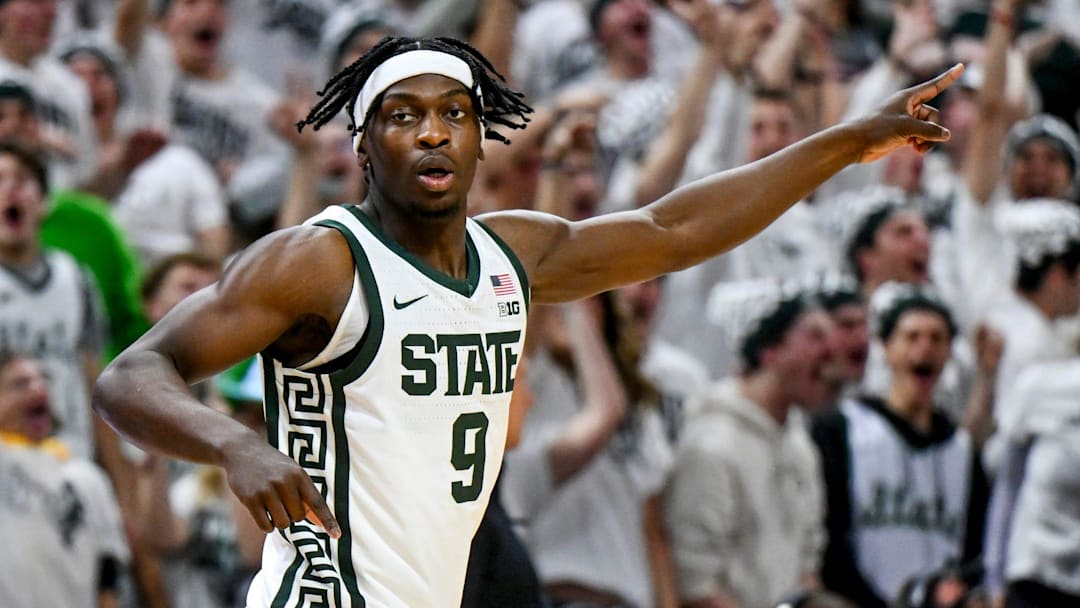 Michigan State's Trey Fort celebrates after making a 3-pointer against Arkansas during the second half on Saturday, Nov. 8, 2025, at the Breslin Center in East Lansing. Michigan State's Trey Fort celebrates after making a 3-pointer against Arkansas during the second half on Saturday, Nov. 8, 2025, at the Breslin Center in East Lansing.
