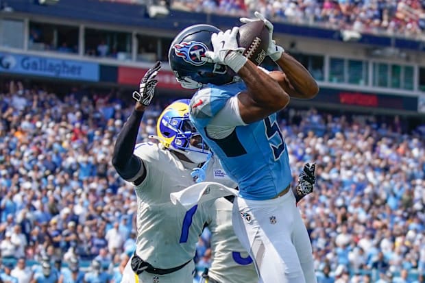 Tennessee Titans wide receiver Elic Ayomanor