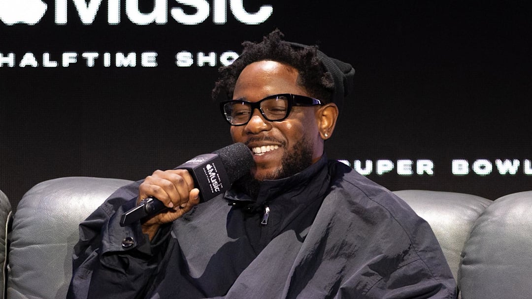 Feb 6, 2025; New Orleans, LA, USA; Kendrick Lamar during a press conference for the Super Bowl LIX Halftime Show at Media Center. Mandatory Credit: Bill Streicher-Imagn Images