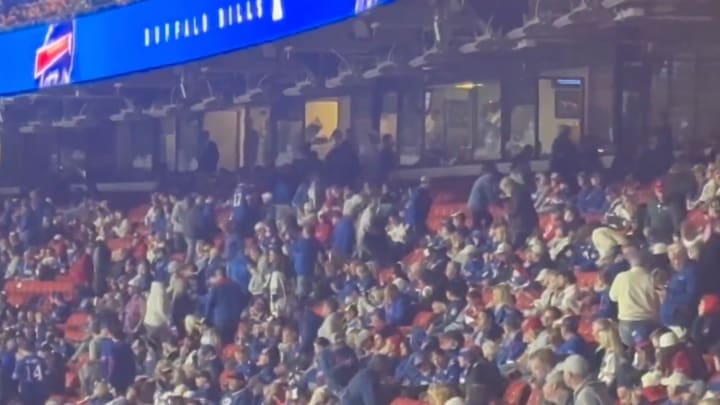 Buffalo Bills fans leave before their team's fourth-quarter comeback. 