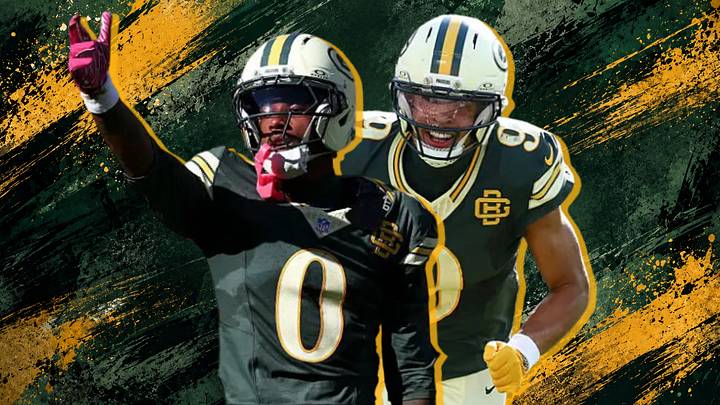 Packers wide receivers Matthew Golden (R) and Christian Watson (L)