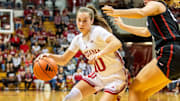 Indiana's Shay Ciezki (10) during the Indiana versus Stanford women's basketball game at Simon Skjodt Assembly Hall on Sunday, Nov. 17, 2024.