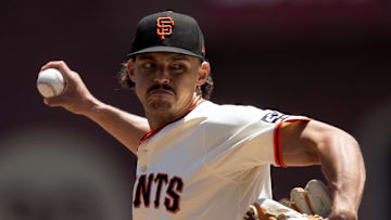 San Francisco Giants starting pitcher Jordan Hicks (12) delivers a pitch against the Arizona Diamondbacks during the second inning at Oracle Park on May 14.