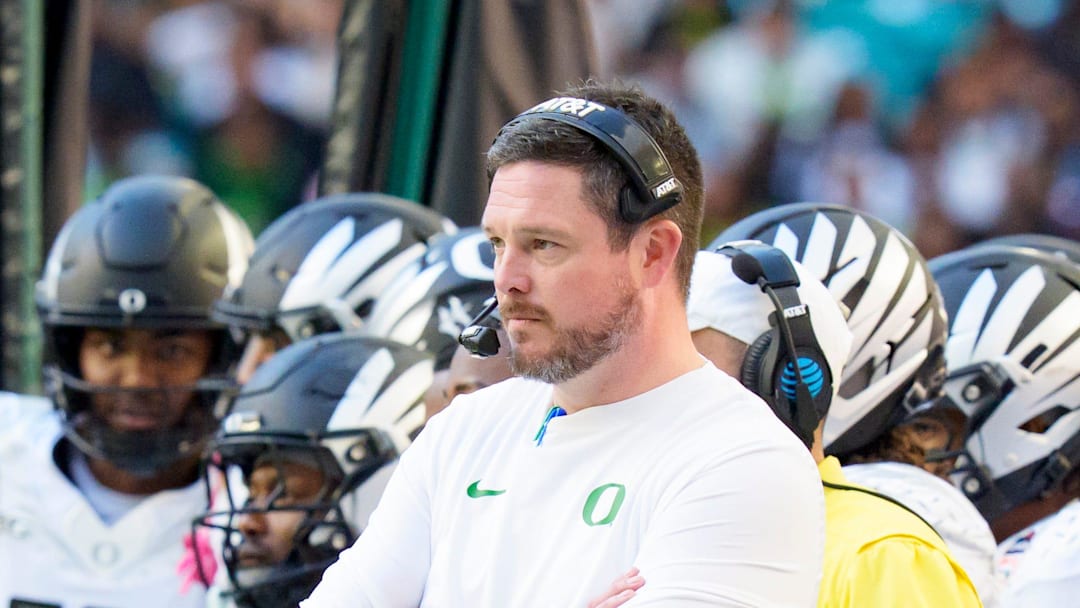 Oregon head coach Dan Lanning watches from the sideline as the Oregon Ducks take on the Texas Tech Red Raiders in the Orange Bowl on Jan. 1, 2026, at Hard Rock Stadium in Miami, Florida.