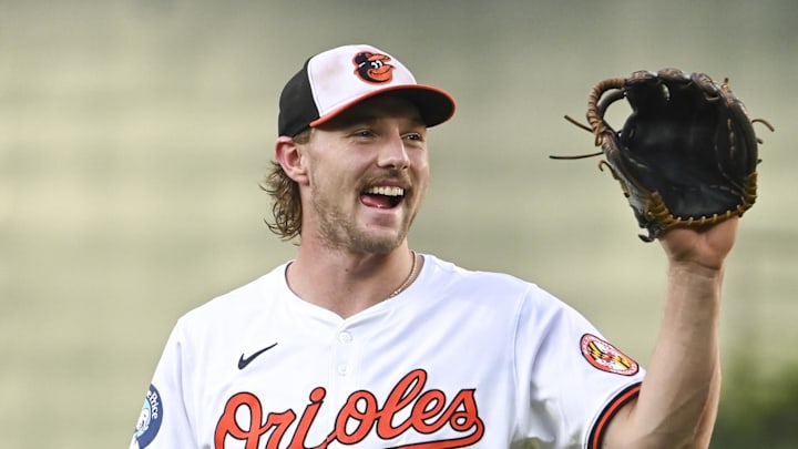 Sep 4, 2024; Baltimore, Maryland, USA;  Baltimore Orioles shortstop Gunnar Henderson (2) reacts while warming up before the game against the Chicago White Sox at Oriole Park at Camden Yards. Mandatory Credit: Tommy Gilligan -Imagn Images