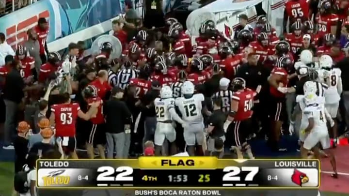 A brawl broke out in the waning minutes of Louisville’s win over Toledo in the Bush’s Boca Raton Bowl of Beans. 