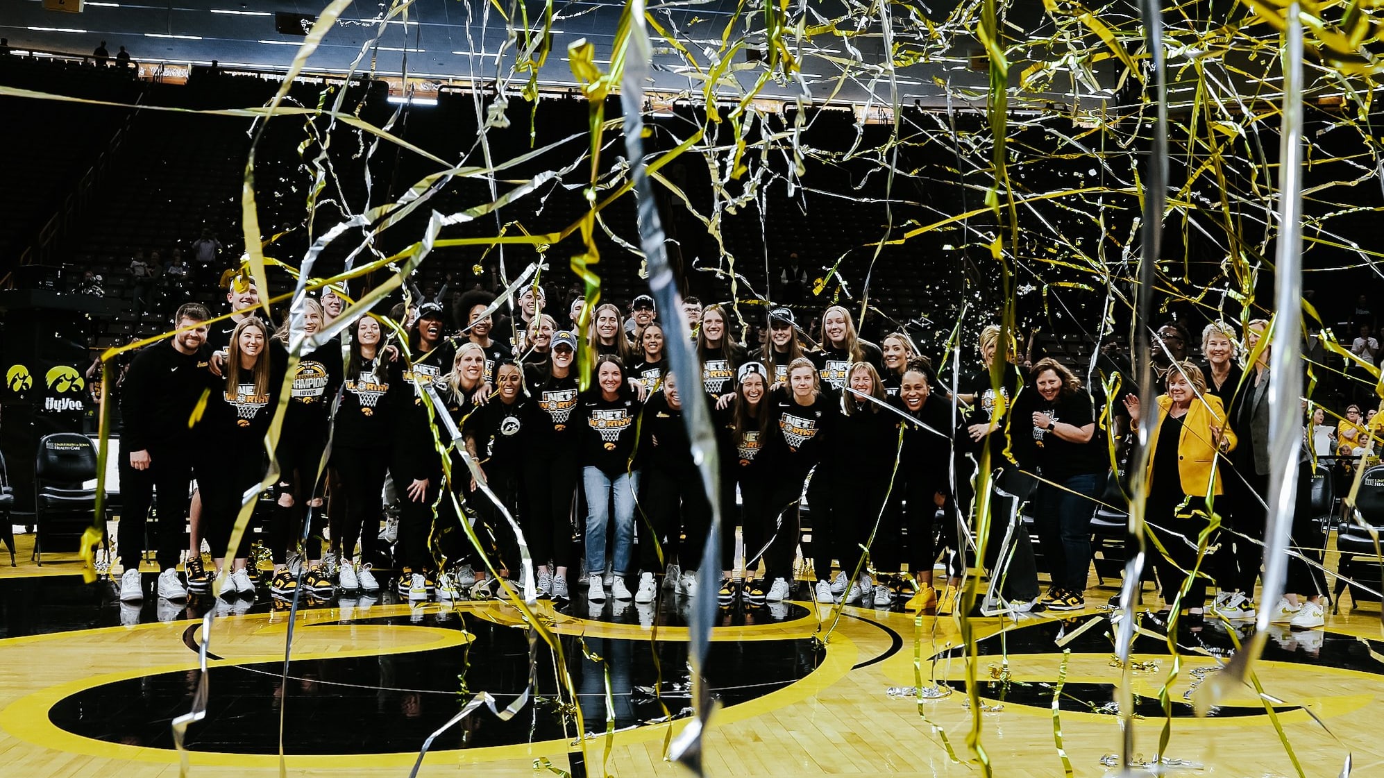 Iowa Women's Basketball celebration on April 10, 2024 at Carver-Hawkeye Arena. (Photo: hawkeyesports.com) 