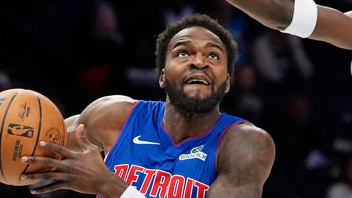 Oct 14, 2026; Minneapolis, Minnesota, USA;  Detroit Pistons center Paul Reed (7) goes to the basket past Minnesota Timberwolves guard Anthony Edwards (5) in the first quarter at Target Center.  Mandatory Credit: Bruce Kluckhohn-Imagn Images