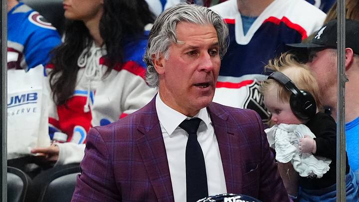 Feb 28, 2026; Denver, Colorado, USA; Colorado Avalanche head coach Jared Bednar on the bench in the third period against the Chicago Blackhawks at Ball Arena. Mandatory Credit: Ron Chenoy-Imagn Images