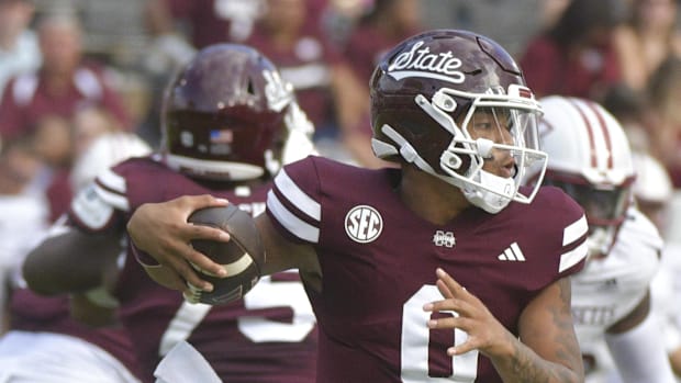 Mississippi State Bulldogs quarterback Michael Van Buren Jr. (0) runs the ball against the Massachusetts Minutemen.