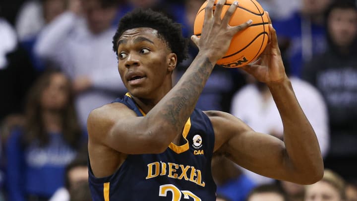 Dec 14, 2022; Newark, New Jersey, USA; Drexel Dragons forward Amari Williams (22) secures the ball during the second half against the Seton Hall Pirates at Prudential Center. Mandatory Credit: Vincent Carchietta-USA TODAY Sports